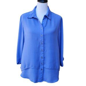 N Touch Periwinkle Blue Button-Up Blouse Solid Flap Loose Back Dressy